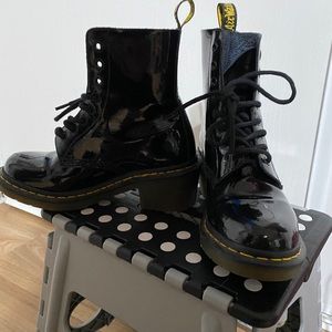 Dr. Marten Heeled Boots in Glossy finish.